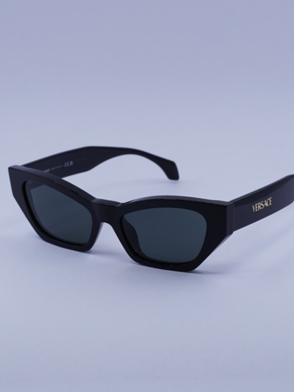 Versace VE4488U GB1/87 Sunglasses Shiny Black Cat Eye Frame, Grey Lenses